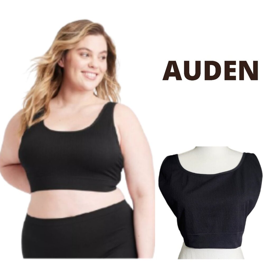 AUDEN Black Ribbed Lightly Lined Comfort Bralette - Women's Plus Size 4X